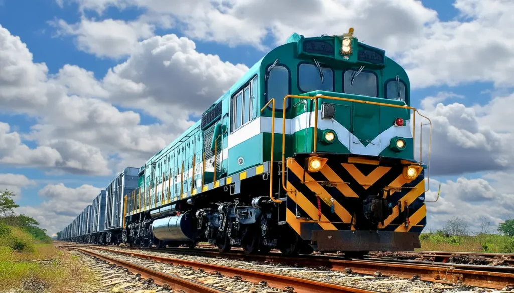 Locomotiva elétrica como o Help Dinâmico, impulsionando o maior trem de carga do mundo com locomotivas elétricas, mostrando a força e eficiência na mineração de ferro.