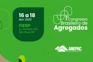 Cartaz do evento para o 1º Congresso Brasileiro de Agregados, realizado de 16 a 18 de novembro de 2026, na FIESP, em São Paulo.
